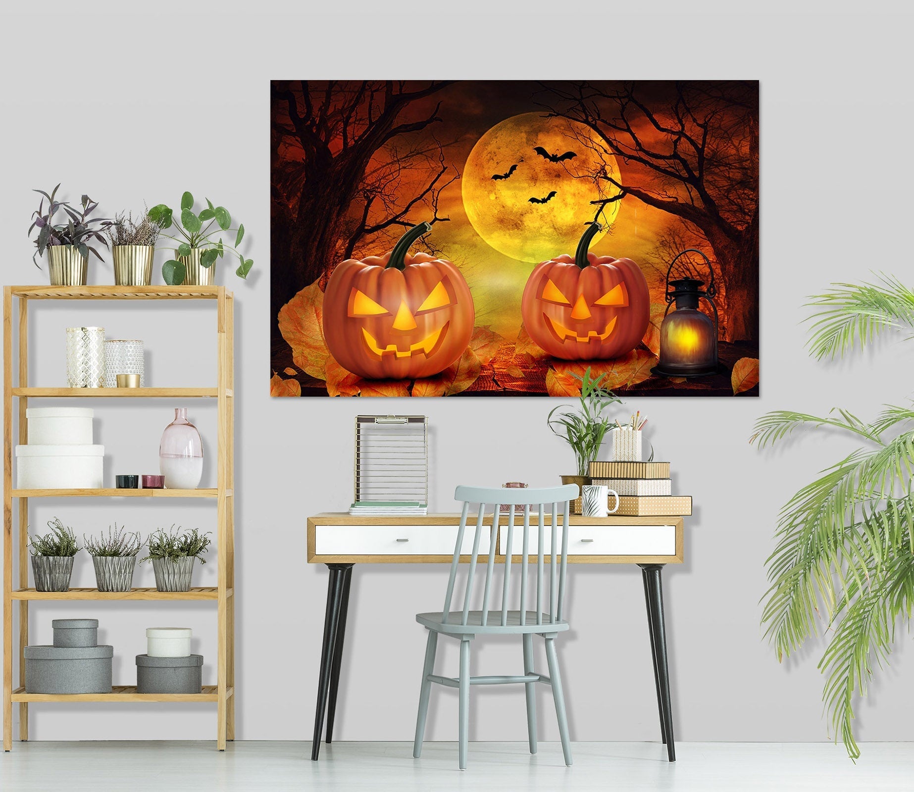 3D Moon Pumpkin Oil Lamp 009 Halloween Wall Stickers Wallpaper AJ Wallpaper 2 
