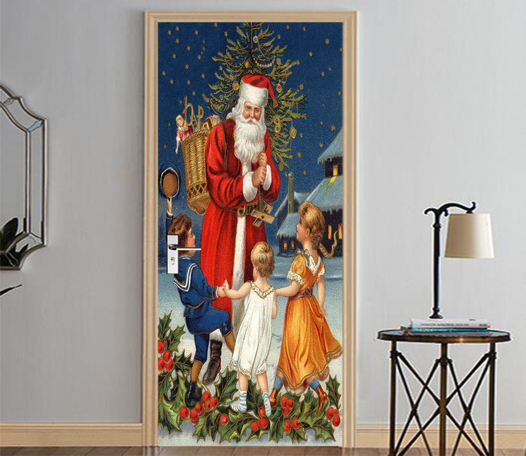 3D Christmas Xmas Lovely Santa Claus 1 Door Mural Wallpaper AJ Wallpaper 