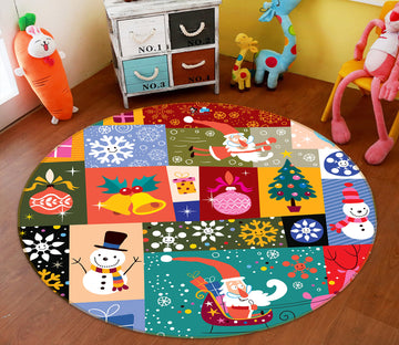 3D Colored Square Snowman 55165 Christmas Round Non Slip Rug Mat Xmas
