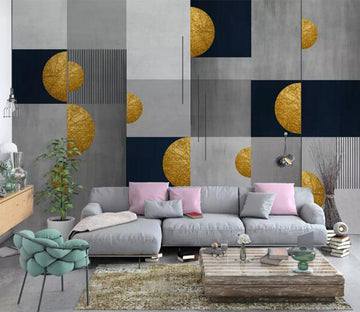 3D Golden Semicircle WC2561 Wall Murals
