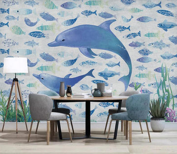 3D Blue Dolphin WC2361 Wall Murals