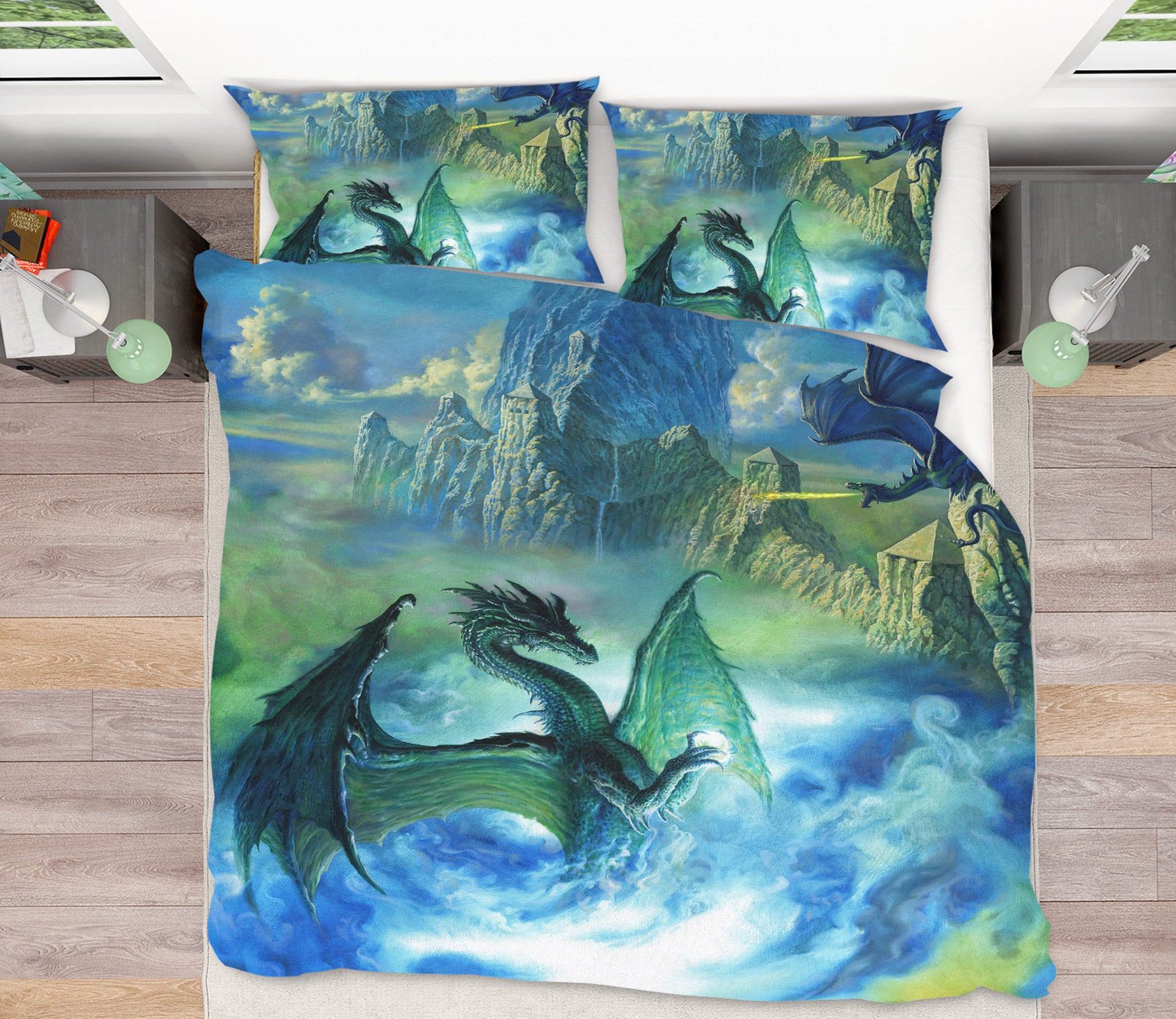 3D Mountain Blue Cloud Dragon 7030 Ciruelo Bedding Bed Pillowcases Quilt