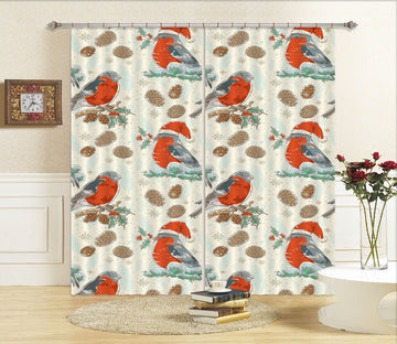 3D Cute Bird Branch 70 Curtains Drapes Curtains AJ Creativity Home 