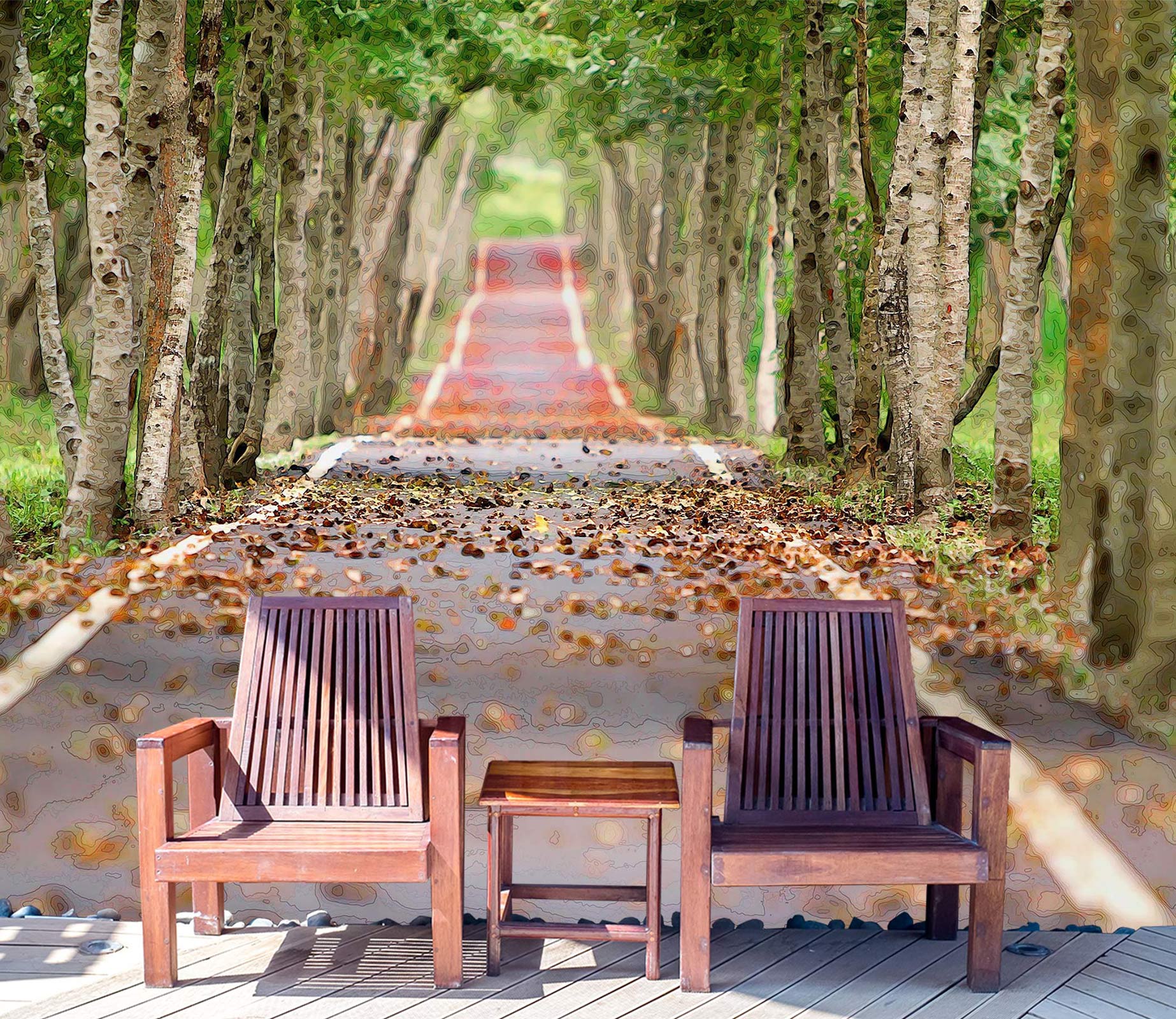 3D Forest Path Fallen Leaves 91108 Alius Herb Wall Mural Wall Murals