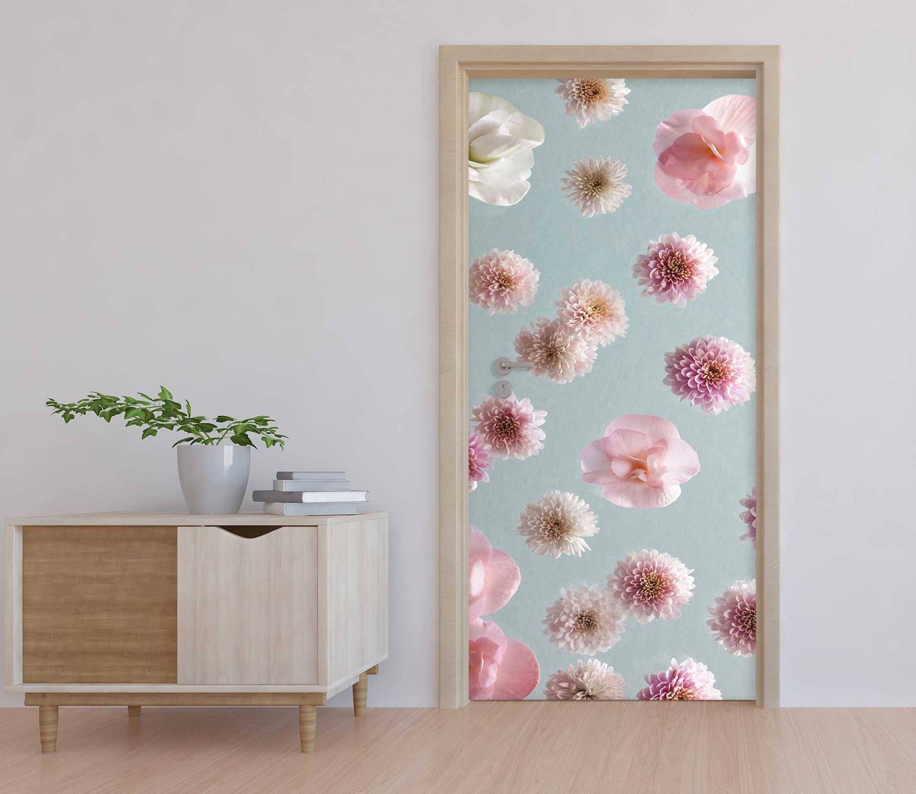 3D Pink White Chrysanthemum 101138 Assaf Frank Door Mural
