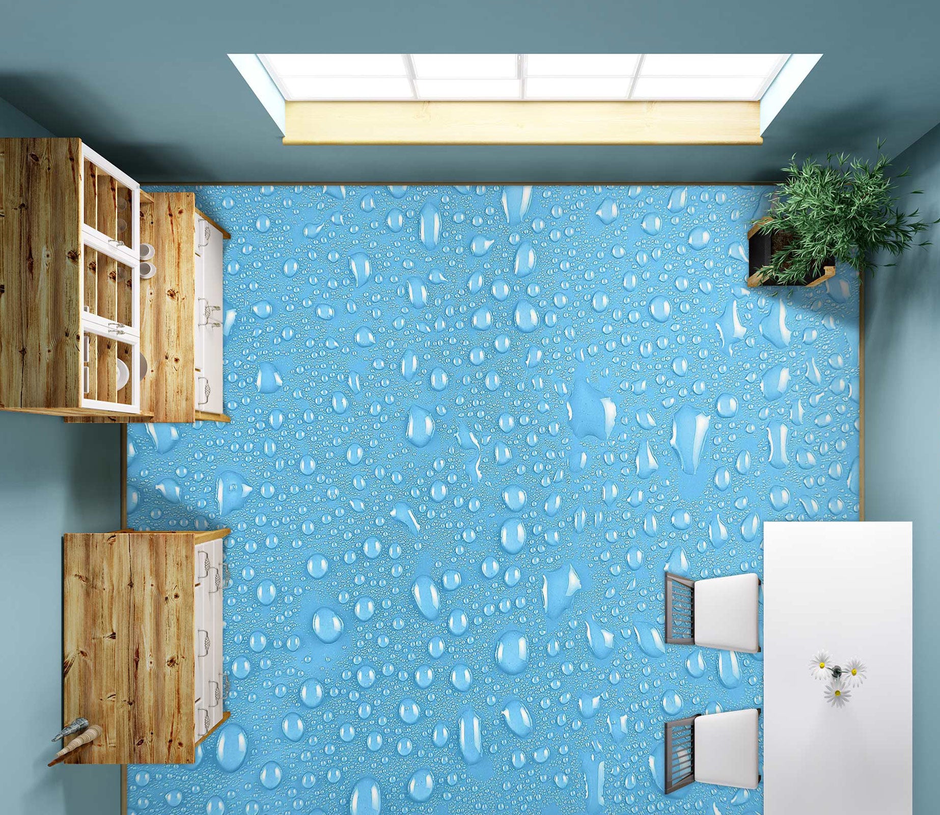 3D Quiet Blue And Water Drops 1388 Floor Mural  Wallpaper Murals Self-Adhesive Removable Print Epoxy