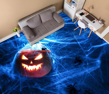 3D Pumpkin Spider Web 016 Floor Mural  Self-Adhesive Sticker Bathroom Non-slip Waterproof Flooring Murals