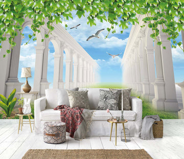 3D Green Corridor 1445 Wall Murals