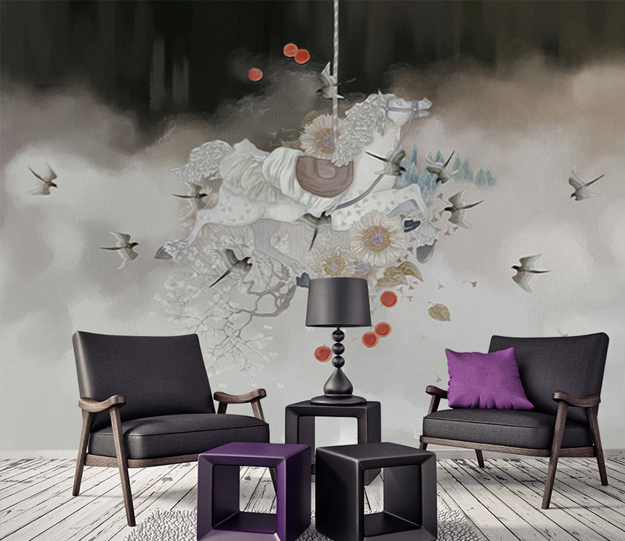 3D Horse Flower WG178 Wall Murals