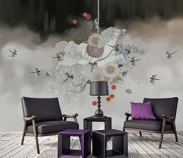 3D Horse Flower WG178 Wall Murals