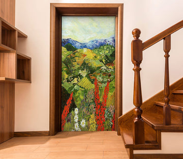 3D Hillside Meadow Red Flower 9341 Allan P. Friedlander Door Mural