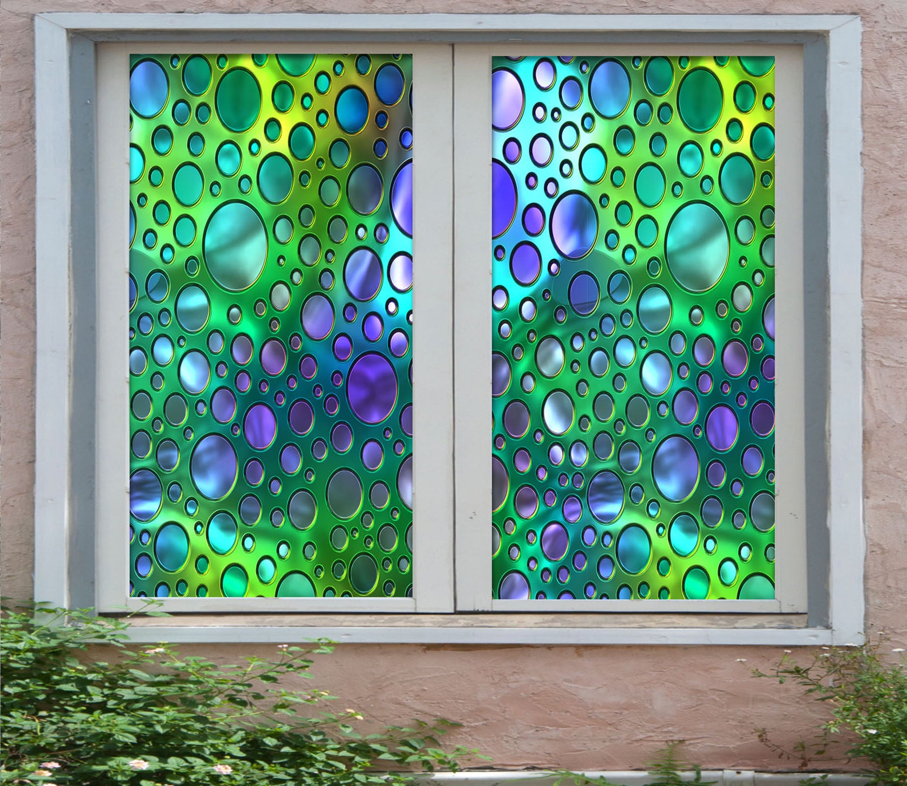 3D Colored Circle 430 Window Film Print Sticker Cling Stained Glass UV Block