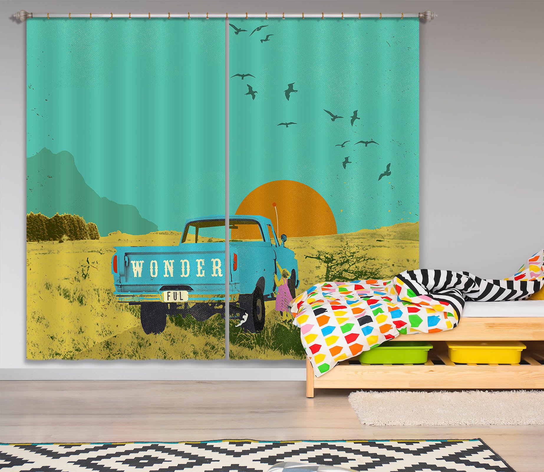 3D Prairie Truck 059 Showdeer Curtain Curtains Drapes