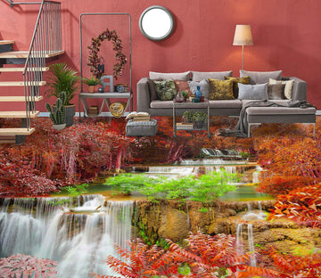3D Autumn Red Leaves 1173 Floor Mural