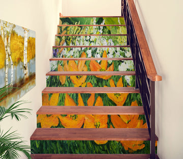 3D Orange White Flower Bush 9049 Allan P. Friedlander Stair Risers