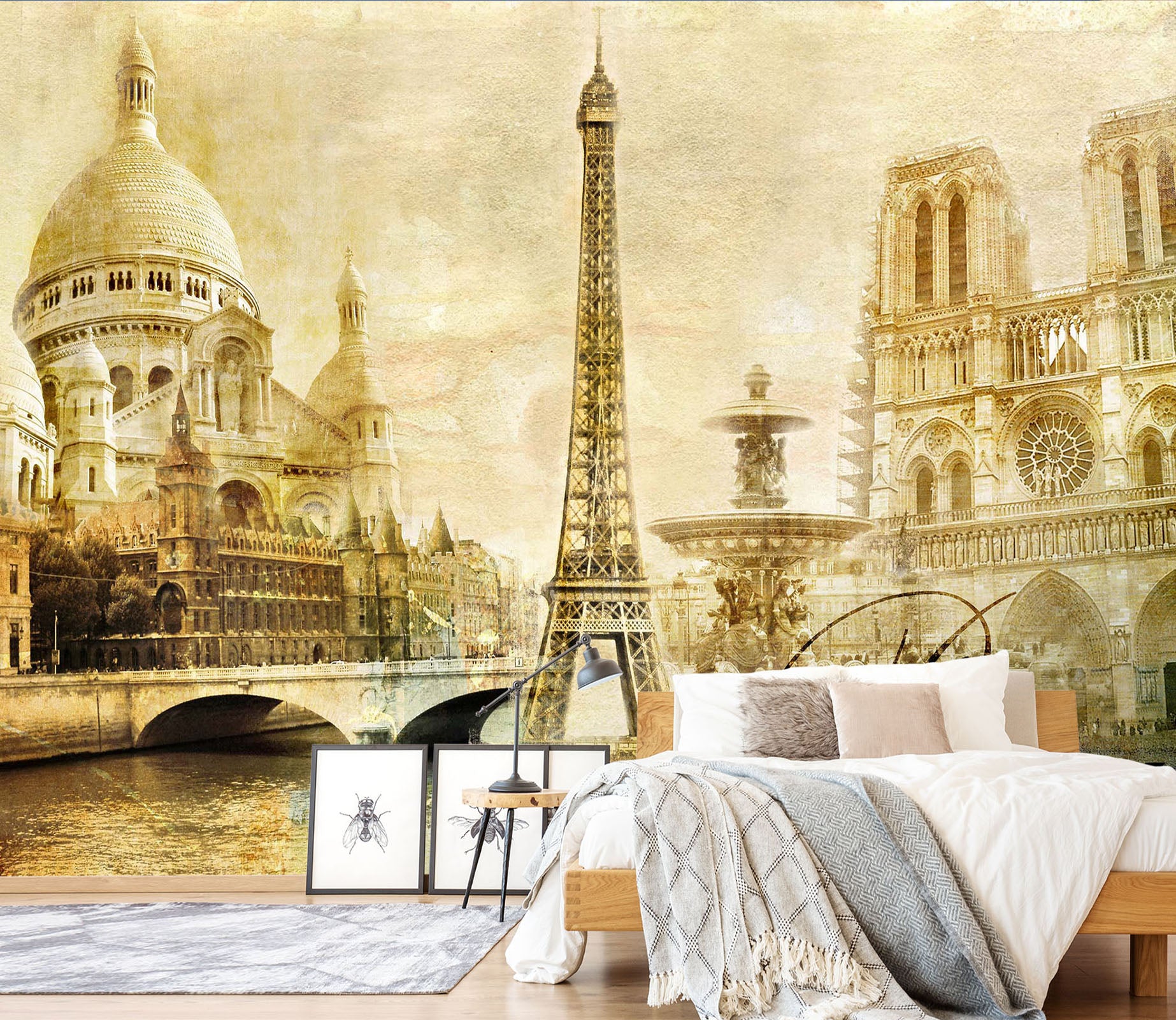 3D Yellow Retro Paris Tower 054 Wall Murals