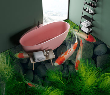 3D Aquatic Plants And Koi 160 Floor Mural  Wallpaper Murals Rug & Mat Print Epoxy waterproof bath floor