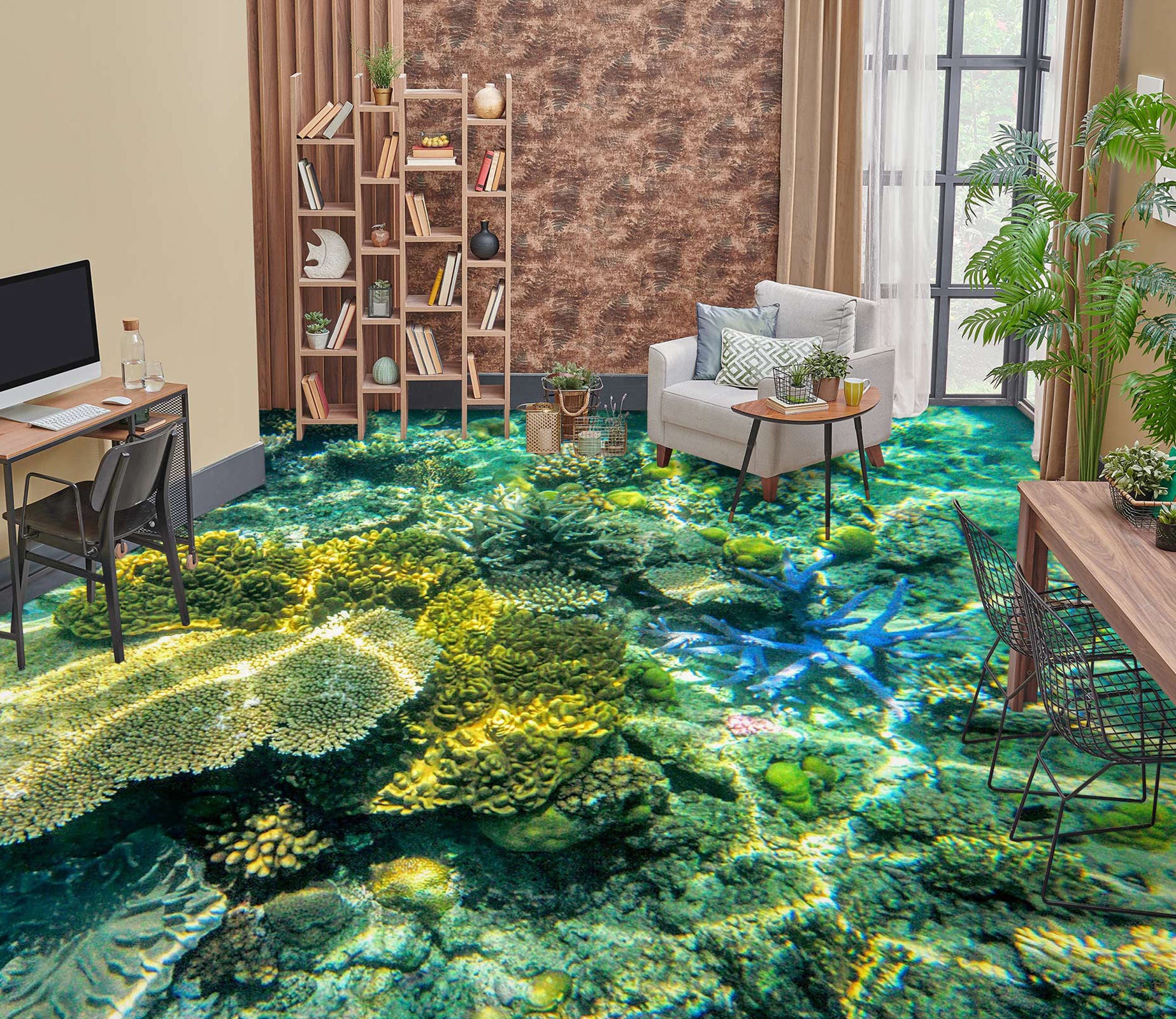 3D Bright Green Coral 411 Floor Mural
