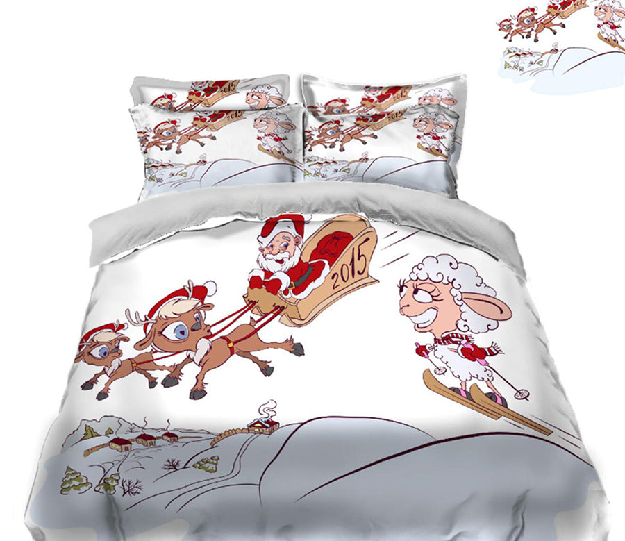 3D Deer Sleigh Santa 31195 Christmas Quilt Duvet Cover Xmas Bed Pillowcases