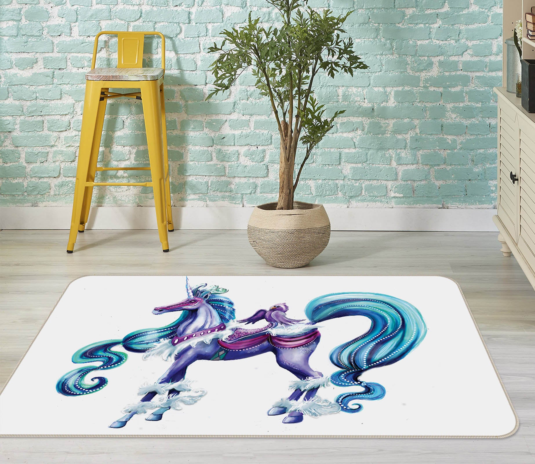 3D Machine Unicorn 3027 Rose Catherine Khan Rug Non Slip Rug Mat