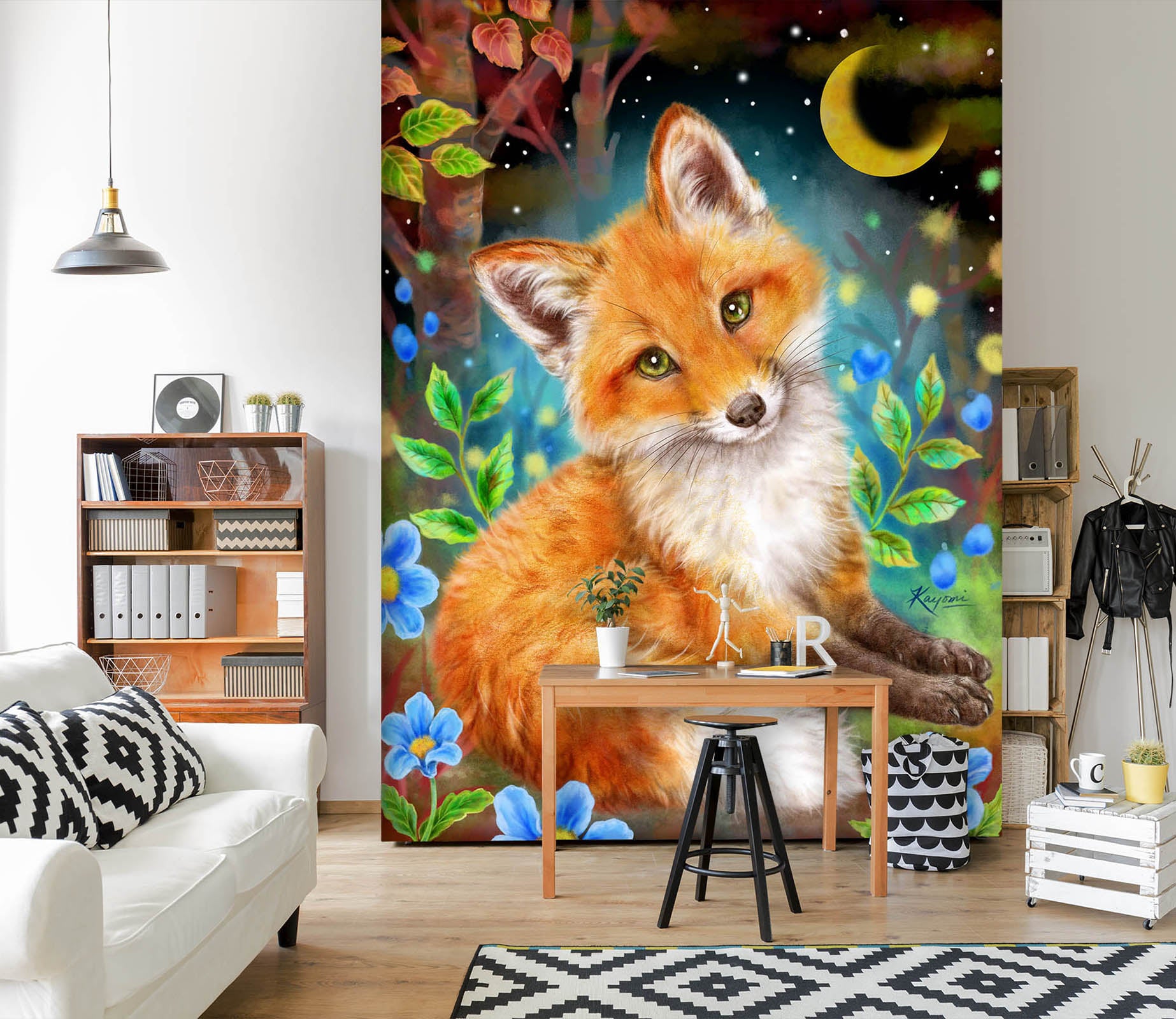 3D Orange Fox Moon 5558 Kayomi Harai Wall Mural Wall Murals