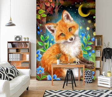 3D Orange Fox Moon 5558 Kayomi Harai Wall Mural Wall Murals