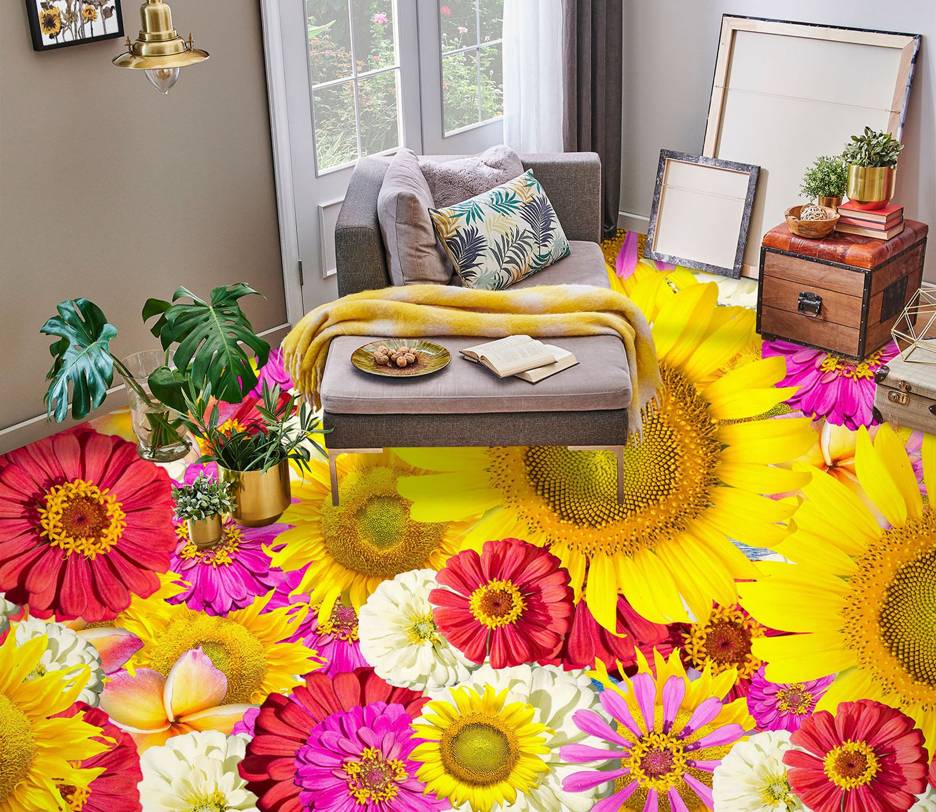 3D Bright Sunflowers 318 Floor Mural  Wallpaper Murals Rug & Mat Print Epoxy waterproof bath floor