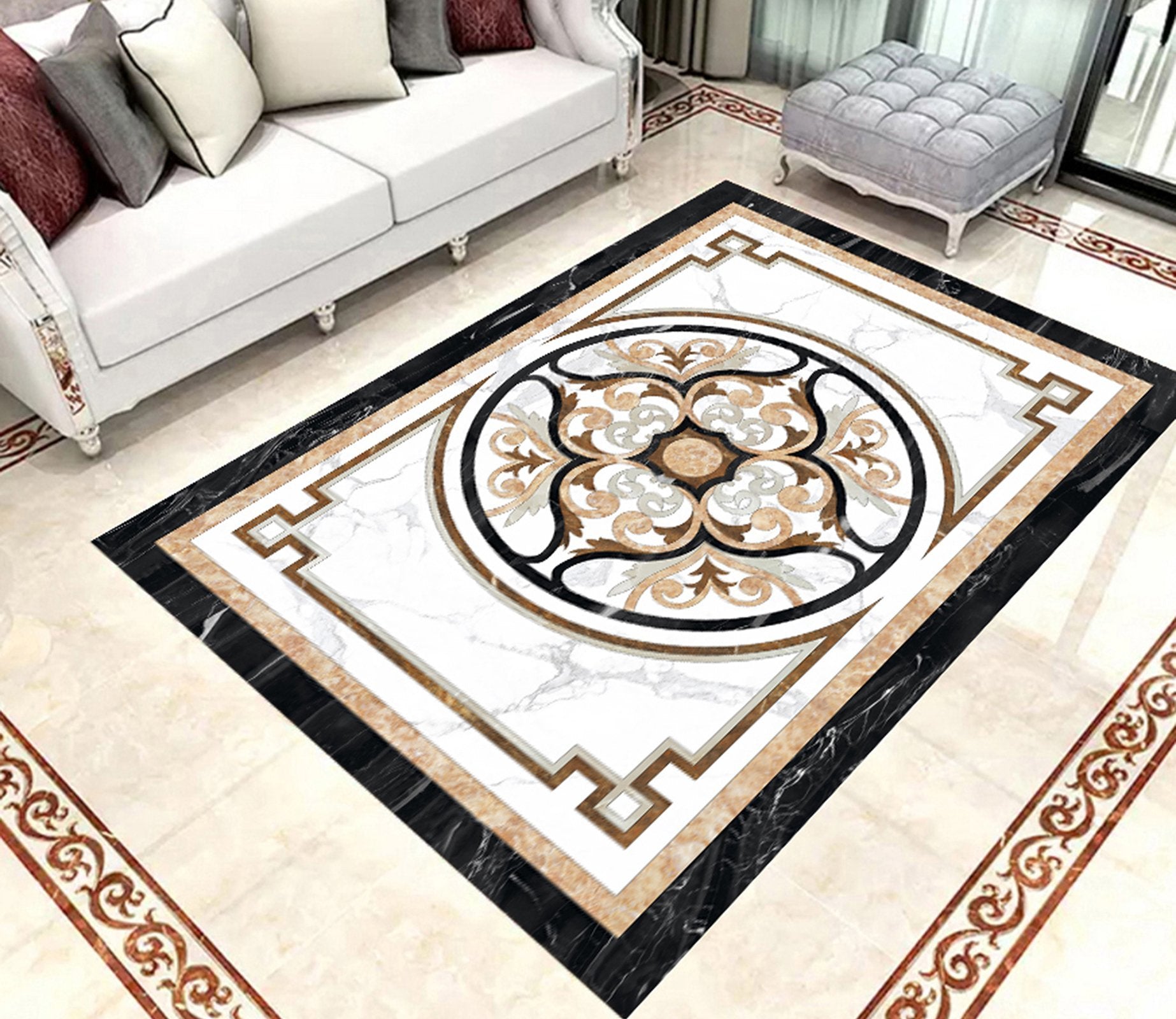 3D Black Orange Pattern WG729 Floor Mural Wallpaper AJ Wallpaper 2 