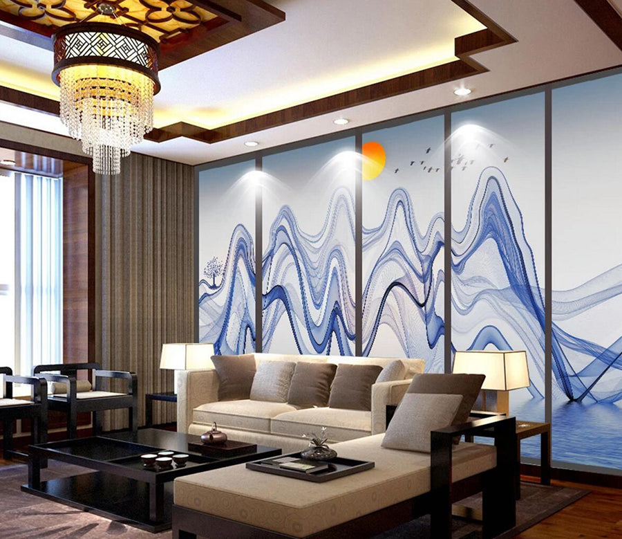 3D Sun Blue Tree WC459 Wall Murals