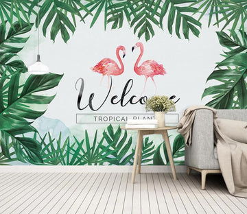 3D Flamingos In The Green 2387 Wall Murals