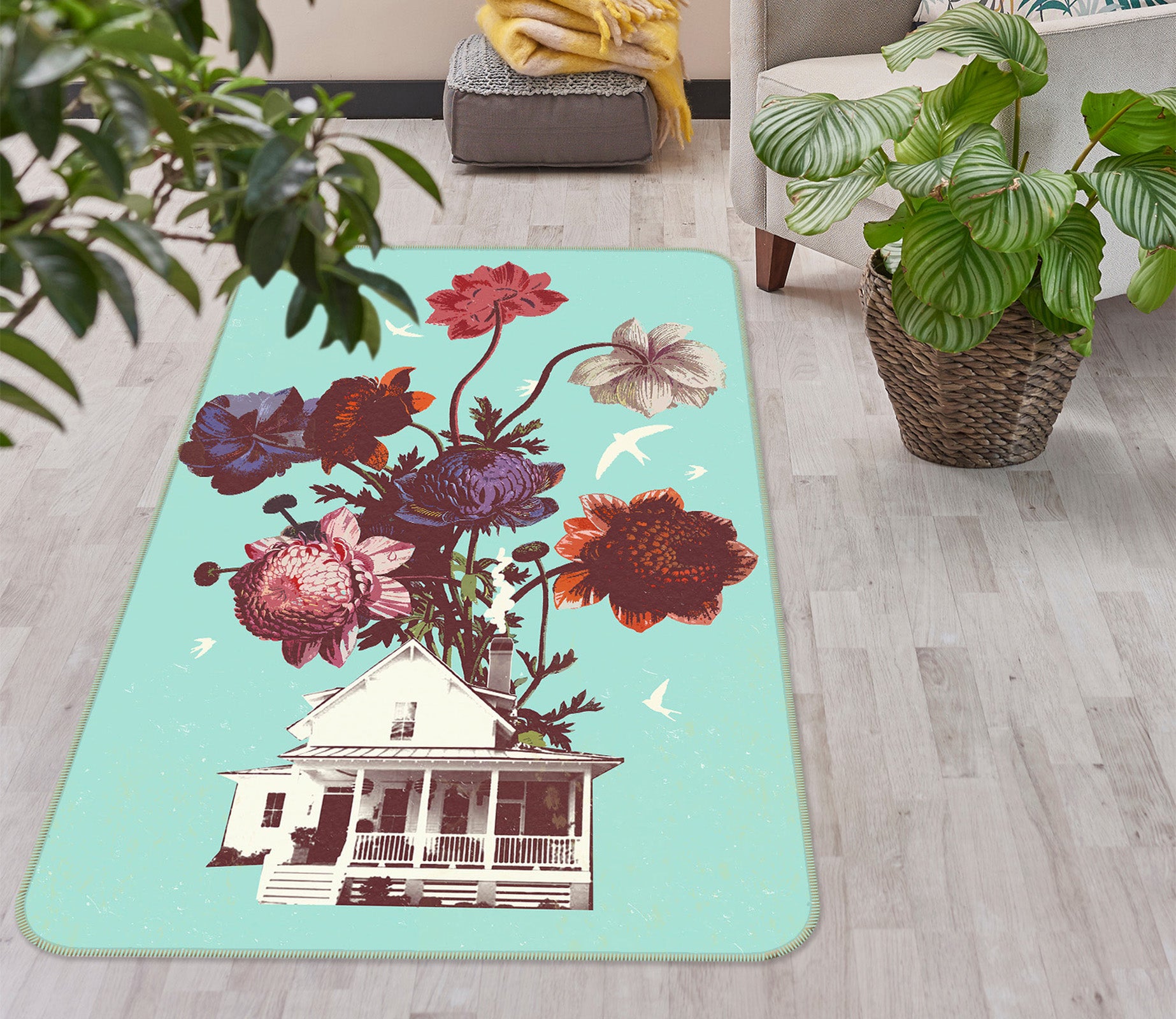 3D Flower House 1004 Showdeer Rug Non Slip Rug Mat