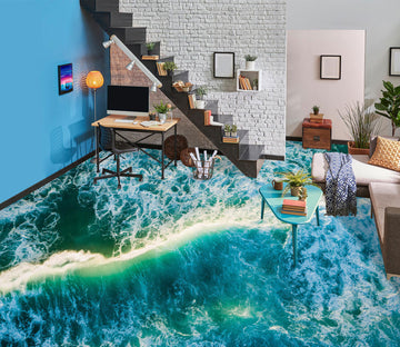 3D Yellow Wave Dividing Line 167 Floor Mural  Wallpaper Murals Rug & Mat Print Epoxy waterproof bath floor