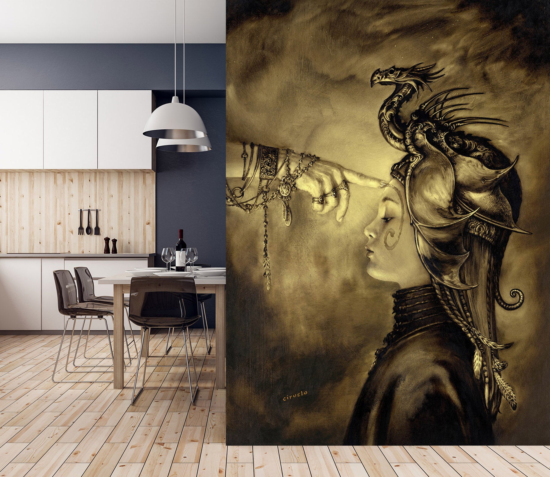 3D Finger Dragon Girl 7140 Ciruelo Wall Mural Wall Murals