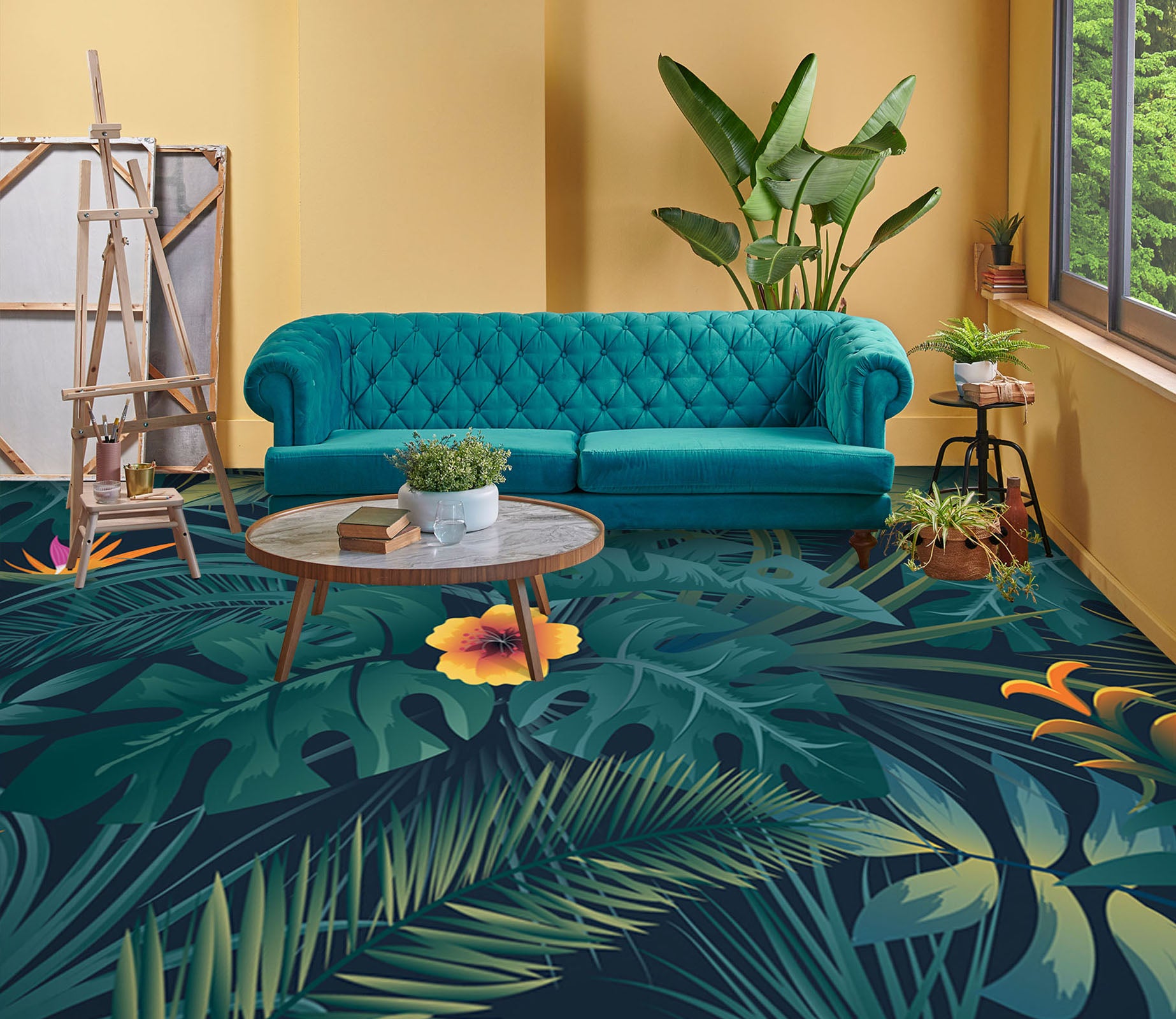 3D Yellow Flower Of Life 1255 Floor Mural