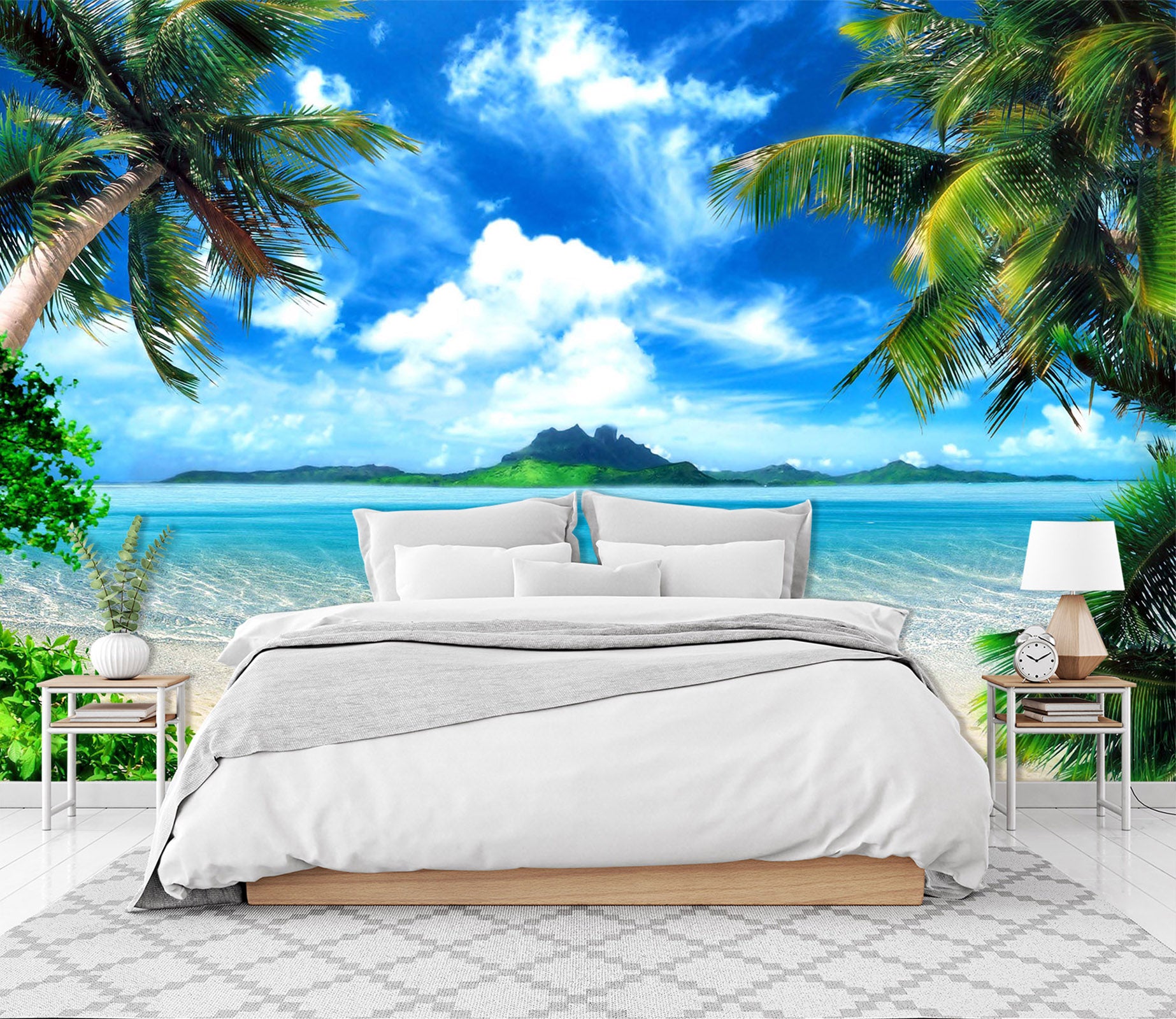 3D Coconut Tree Beach 1704 Wall Murals
