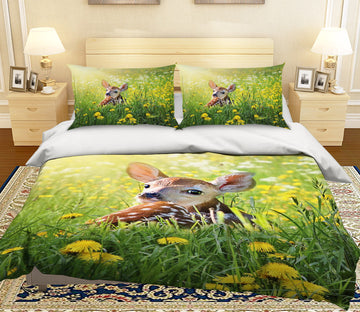 3D Flower Field Deer 053 Bed Pillowcases Quilt
