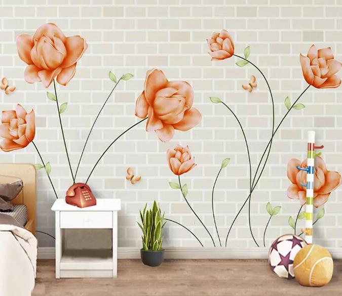 3D Orange Flowers 143 Wall Murals Wallpaper AJ Wallpaper 2 