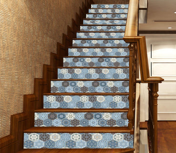 3D Sky Blue Vintage Mosaic 288 Marble Tile Texture Stair Risers Wallpaper AJ Wallpaper 