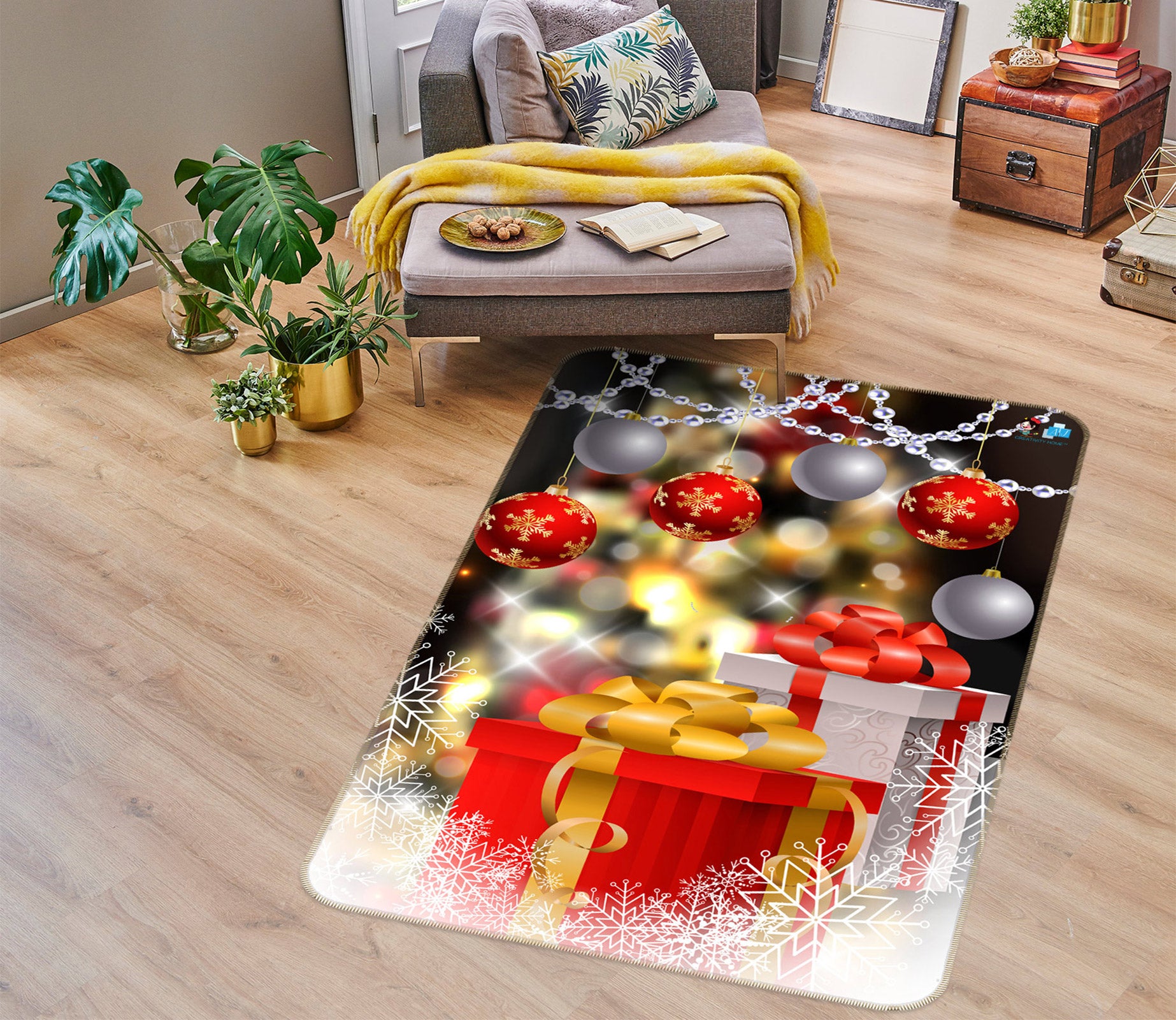 3D Red Gift Box 56189 Christmas Non Slip Rug Mat Xmas