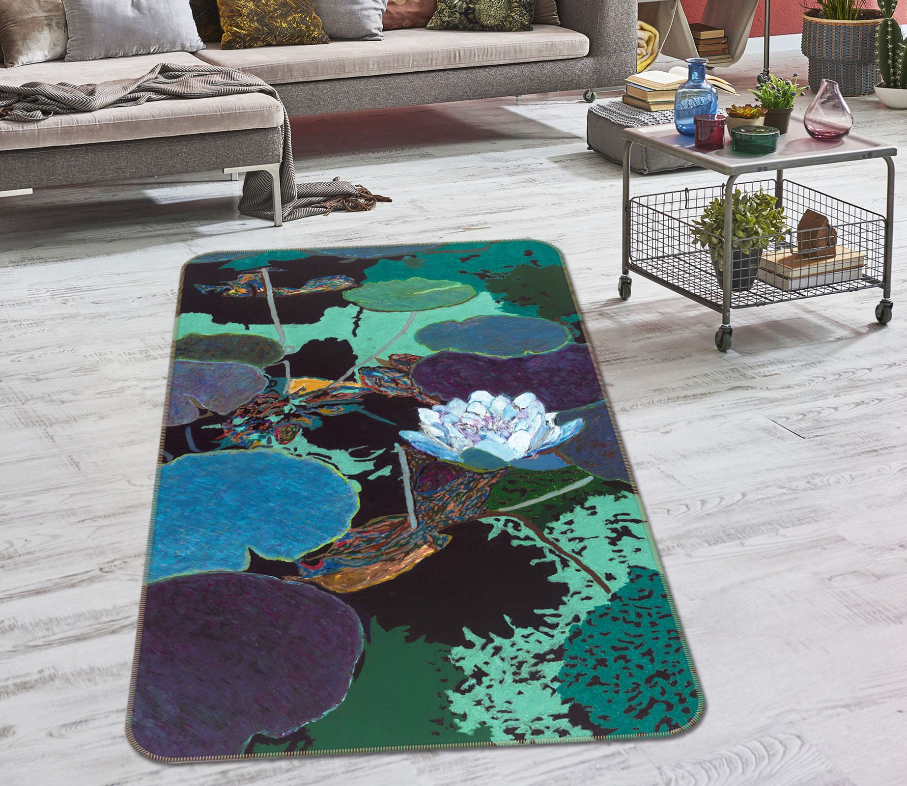 3D Summer Lotus Pond 3009 Allan P. Friedlander Rug Non Slip Rug Mat