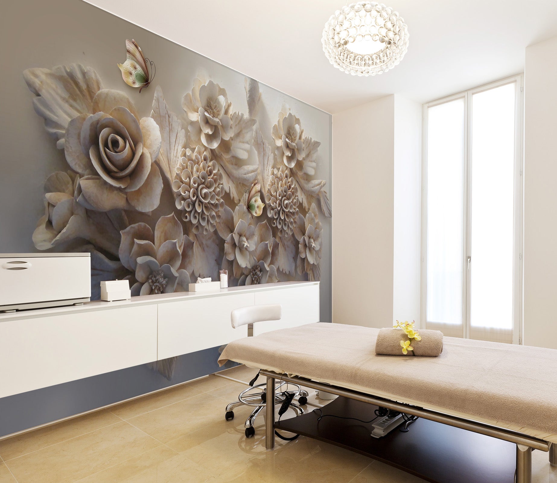 3D White Flowers 368 Wall Murals
