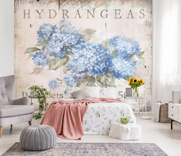 3D Blue Hydrangea 1405 Debi Coules Wall Mural Wall Murals
