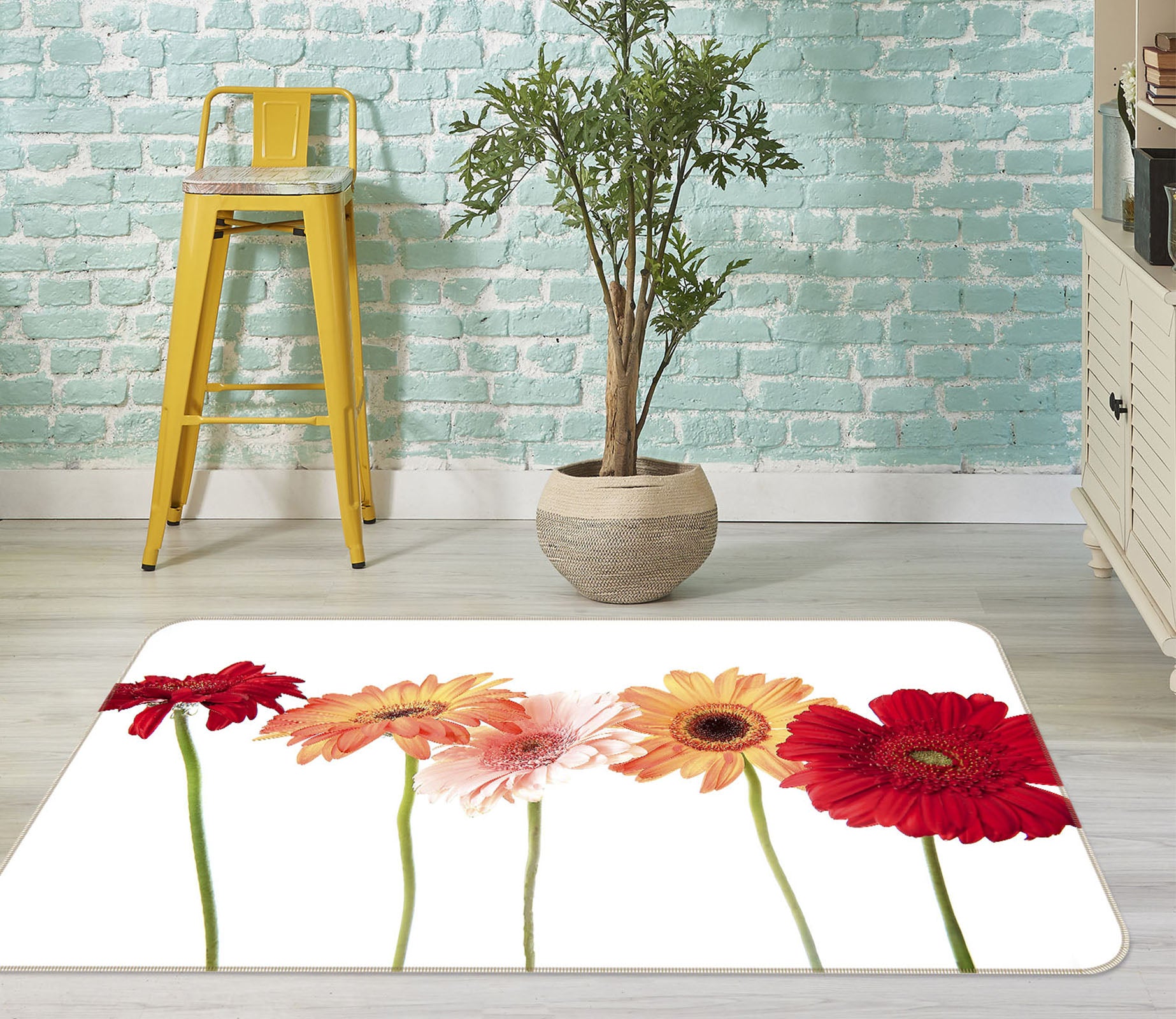 3D Fresh Daisies 1049 Kathy Barefield Rug Non Slip Rug Mat