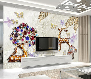 3D Deer Flower 516 Wall Murals Wallpaper AJ Wallpaper 2 