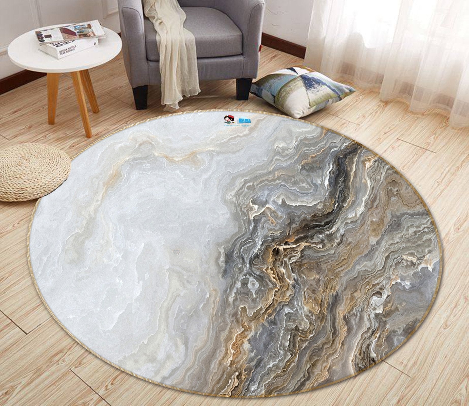 3D Stone Pattern Wave 153 Round Non Slip Rug Mat Mat AJ Creativity Home 