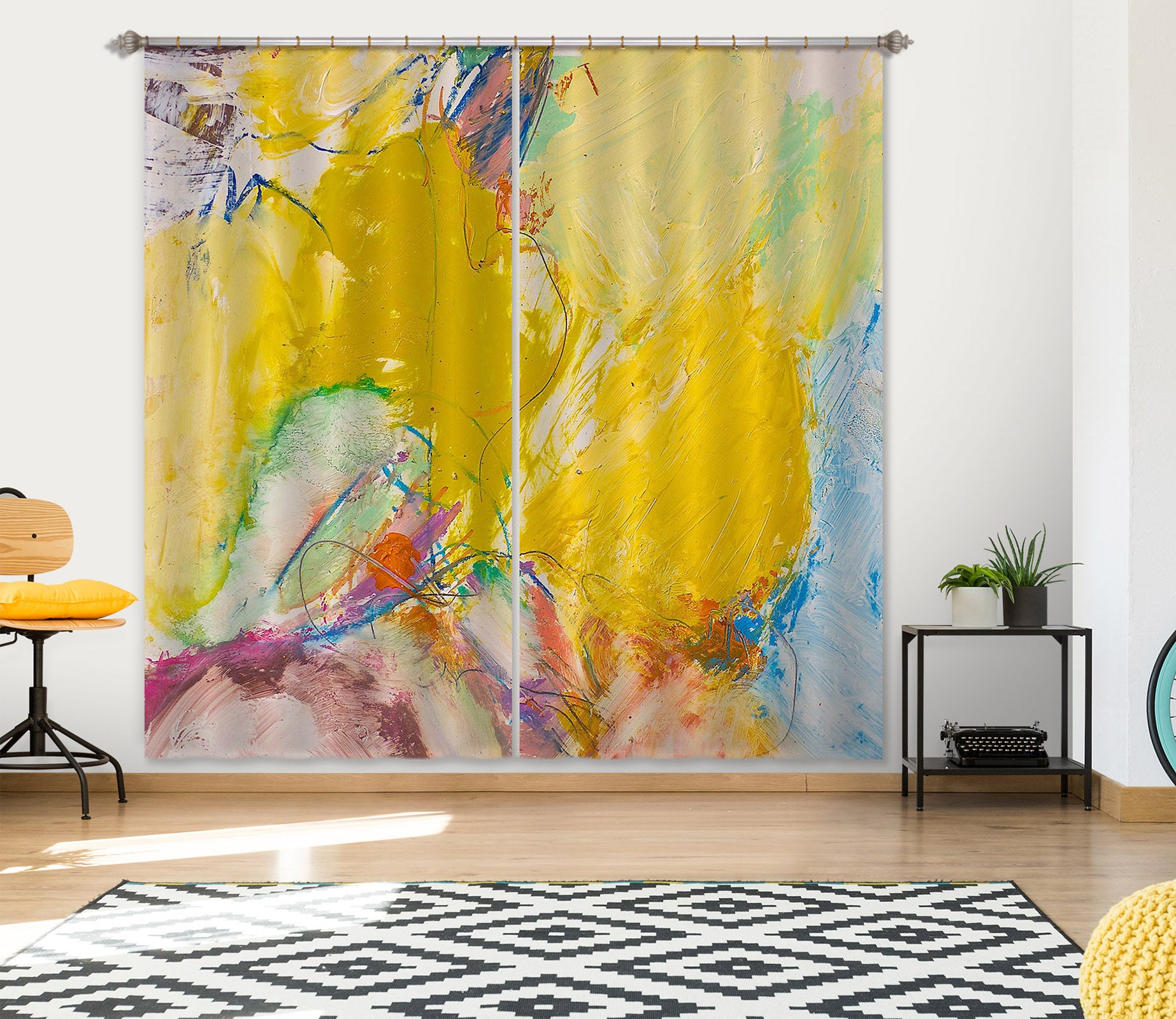 3D Yellow Graffiti 177 Allan P. Friedlander Curtain Curtains Drapes