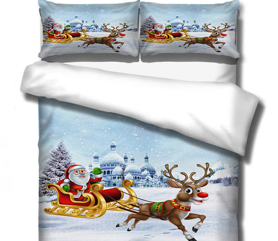 3D Santa Sleigh Deer 32128 Christmas Quilt Duvet Cover Xmas Bed Pillowcases