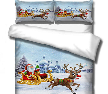 3D Santa Sleigh Deer 32128 Christmas Quilt Duvet Cover Xmas Bed Pillowcases