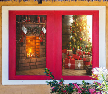 3D Fireplace Gift 31056 Christmas Window Film Print Sticker Cling Stained Glass Xmas