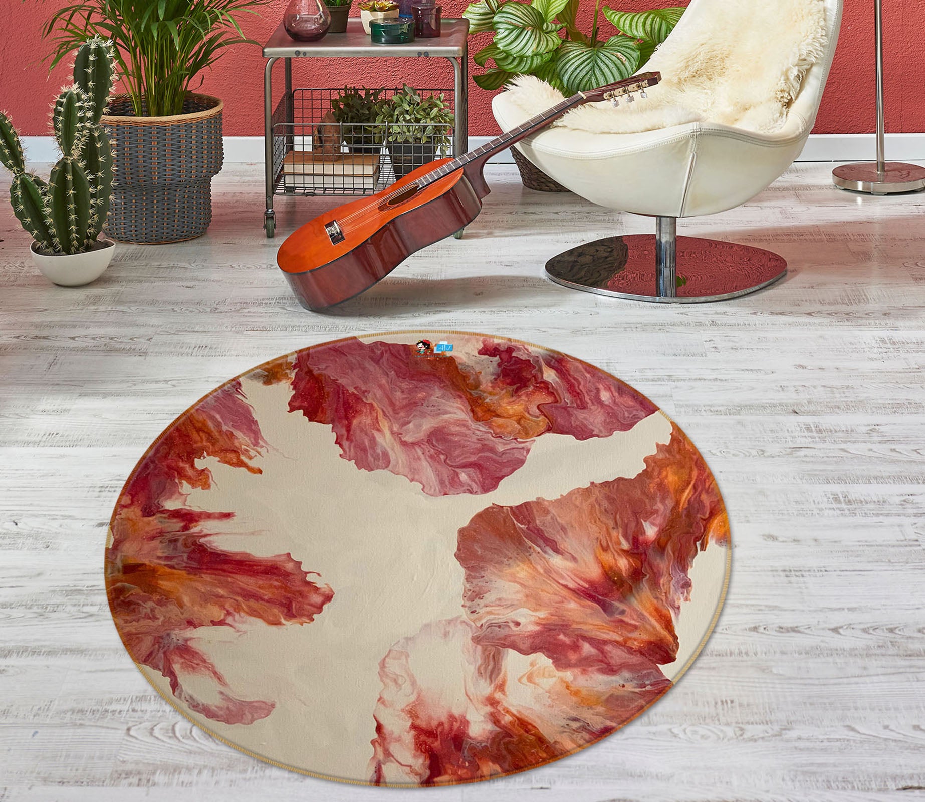 3D Red Brown 40005 Valerie Latrice Rug Round Non Slip Rug Mat